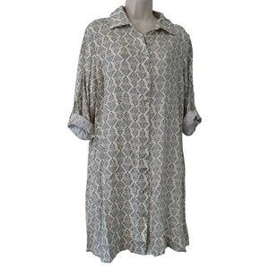 Cloth and Portrait Printed Shirt Dress Women Size L Rayon Linen Button Up NEW